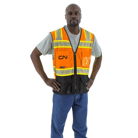 Majestic Class 2 Hi Vis Orange Mesh Vest with DOT Reflective Chainsaw Striping