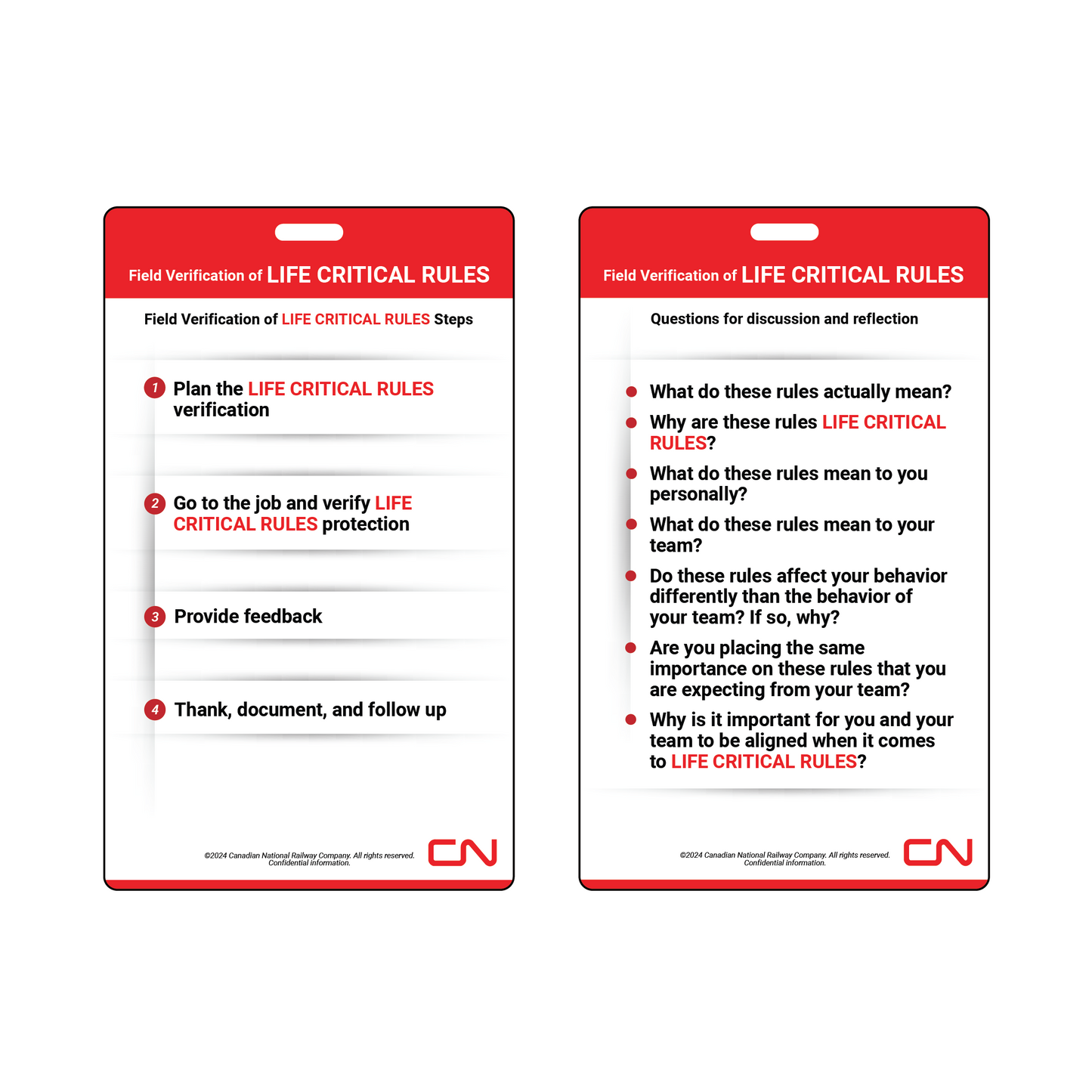 Safety Card - Field Verification of Life Critical Rules Steps